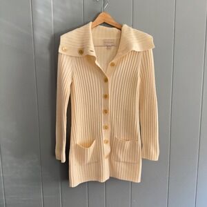 Banana Republic cardigan‎ coatigan ivory ribbed sweater 2010s granny chic L